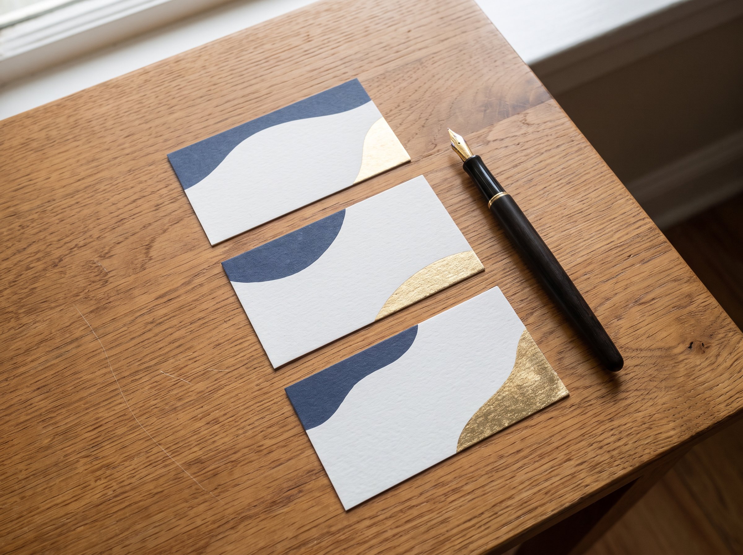 Flat-lay of long-term care insurance option comparison cards on a desk